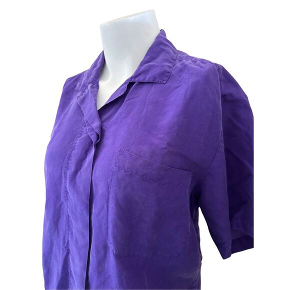 Gitano M women’s vintage 90s plum purple 100% silk button up blouse short sleeve - Picture 2 of 5